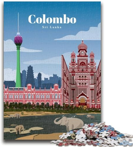 Puzzle 1000 pièces pour Adultes et Adolescents Voyage à Colombo Puzzle Adulte, Anti-Stress Défi Difficile Cadeaux du Père Noël Secret (26x38cm)