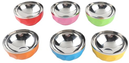 Kukyller Cuencos de acero inoxidable para niños, 6 uds., cuencos con aislamiento térmico de colores, juego de vajilla de acero inoxidable para servir sopa, cereales de arroz (13cm)
