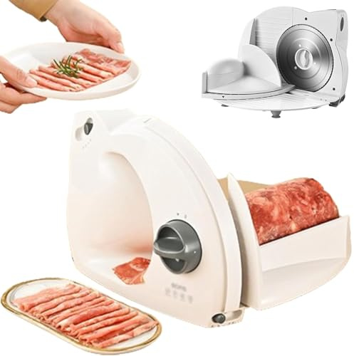 Cortador de Carne Eléctrico Multifuncional Máquina Cortadora Plegable 150 W con Hoja Acero Inoxidable Espesor Ajustable Alimentos Extraíble Para Pan Queso y Delicatessen