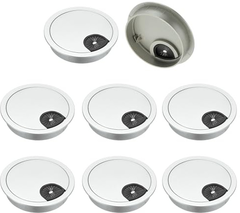 M METERXITY 8-Pack Cable Hole Cover, 3.1 Inch/80mm ABS Desk Cable Wire Cord Grommet Hole Cover for Home/Office Desktop Wire Organizer [Silver]