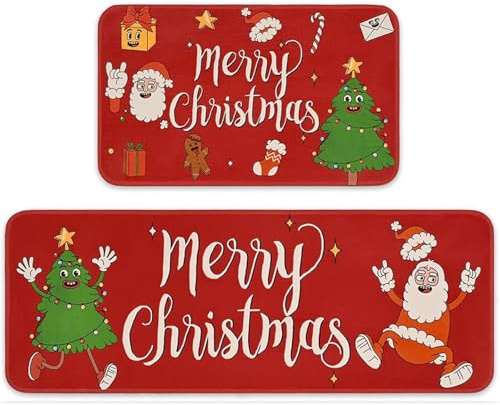 küchenteppich Weihnachtsmann Küchenläufer,Teppich Für küchenteppich waschbar rutschfest,fussmatte aussenWeich Und Superabsorbierend Waschbar In Waschmaschine 40x60+40x120