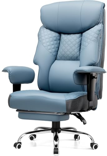 COMHOMA Silla de gaming para personas grandes y pesadas, silla ergonómica de oficina de hasta 180 kg, cojín 3D, ajustable con reposapiés, piel sintética, alta comodidad para oficina y juegos, azul