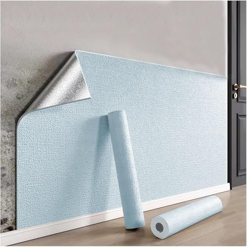 Générique Papier Peint Isolant Autocollant De 5mm, Rouleau De Papier Peint Aspect Lin, pour Murs Intérieurs, Isolation Thermique/Résistant à L'humidité/Imperméable/Durable,Bleu,50x280cm
