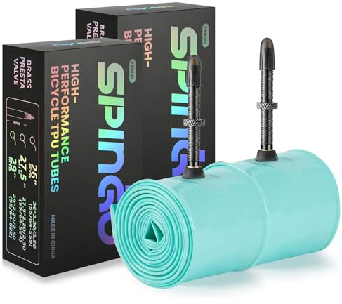 2er-Pack SPINGO MTB TPU Fahrradschläuche 29/27,5/ 26Zoll mit Metallventil | 2er Pack Ultraleichte TPU Schlauch für Mountainbikes 2.2–2.5 mit 48mm Metall Presta Ventil