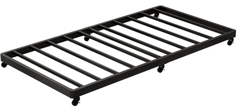 EMODA Trundle Bed Twin with 6 Lockable Casters, Roll Out Twin Trundle Bed Frame with Steel Slats, Easy Assembly, Noise-Free Design, Easy to Store in Bedroom, Living Room, Or Guest Room, Black