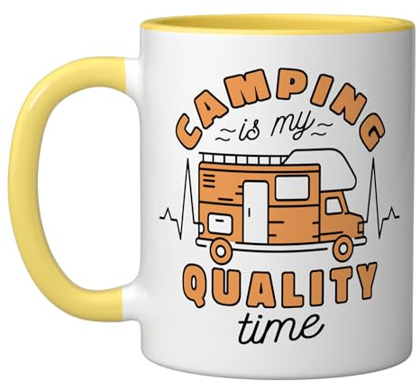 RV-Pilot Camping-Camper Cardiogram RV Motorhome Camping Ceramic Mug, Yellow/White