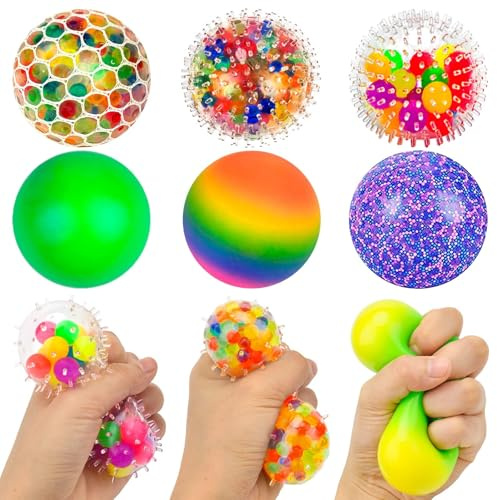 6 Pack Rainbow Stress Balls, Squeeze Mesh Color Changing Fidget Toys | Relieves Stress and Anxiety, Color Changing Mesh Design, Stress Balls Fidget Toy for Kids Adults Fun Toy Stocking Fille