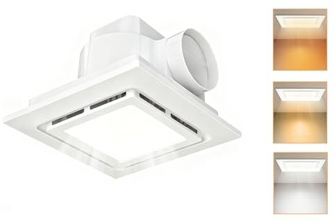 Badrumsfläkt 254 mm med LED-ljus, 3 ljusfärger, monteringsöppning 254 mm/10 tum, 110 CFM frånluftsfläkt, 6000 K 1000 lm ultra-tyst badrumsfläkt 1,0 Sone