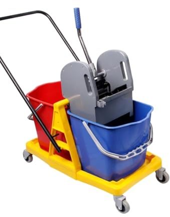 Cubo de Limpieza Doble Morg con Prensa y Ruedas 46L (2x23L), Carro de Limpieza Profesional con Manillar, Cubos Separados y Estructura en Polipropileno Amarillo