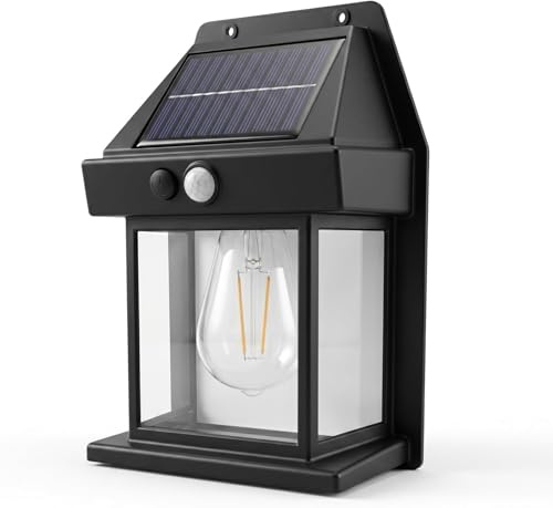 Applique Solare da Esterno LED - Lampada da Parete con Sensore di Movimento e Batteria Intelligente - Luce Solare Dimmerabile IP65 Impermeabile per Giardino Patio Garage e Sentiero - Desig