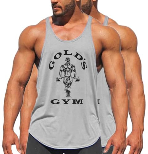 Herr muskel gym stringer linne för träning bodybuilding sport väst brottarrygg ärmlös t-shirt träningsväst, Grå grå, L