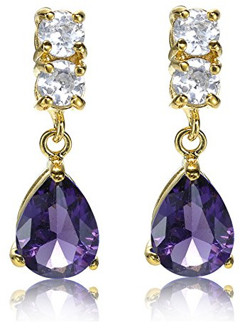 [RIZILIA TEARDROP] Dangle Pierced Earrings with Pear Cut Gemstones CZ [5 Colours available] in 18K Yellow Gold Plated, Simple Modern Elegance