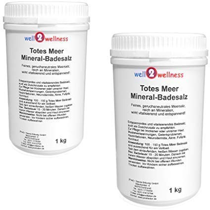 well2wellness Totes Meer Badesalz 2 x 1,0 kg - 100% naturrein, geruchsneutral, vitalisierend + entspannend