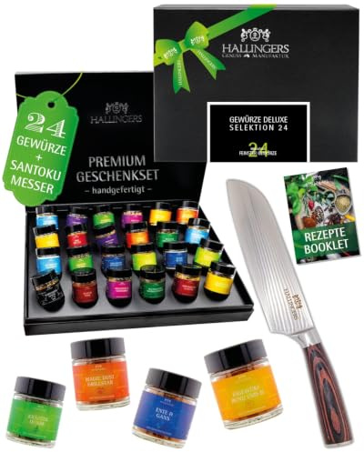 Hallingers Genuss Manufaktur Gewürz Geschenk-Set - 24 Gewürze aus aller Welt in wertiger Geschenkbox mit Rezept-Booklet Deluxe Selektio..., Geschenkidee für Frauen Männer