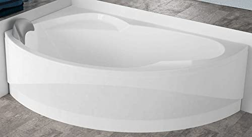 Vasca Bagno Angolare Asimmetrica Curva Novellini Vogue Standard Telaio Colonna Erogatore Installazione Sinistra Pannello 150x85 H55 cm 140 Litri Poggiatesta Guscio Tradizionale Acrilico Bianco Lucido