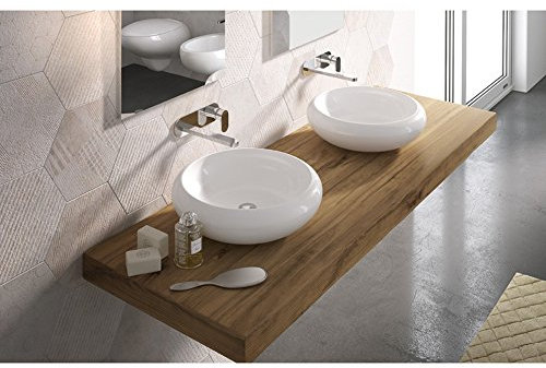 Lavandino Lavabo appoggio serie Tao in ceramica bianco disponibile in due varianti (Tondo 43 cm)