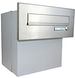 XXL Edelstahl Mauerdurchwurf Briefkasten mit Klingel - Tiefe 27-40,5 cm - F-042