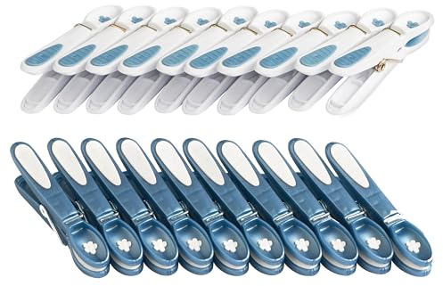 culiclean Pinzas Ropa Fuertes – 20 Pinzas para Tender Ropa Que No Dejan Marca – Plástico Resistente y BPA-Free – Fabricado en Francia – Flor, Azul-Blanco/Blanco-Azul