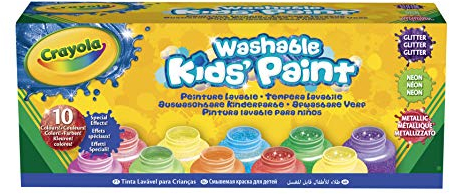Crayola - 10 Abwaschbare Temperafarben Spezialeffekte: Neon, Glitter, Metall, je 59ml, 10 Farben, 54-2395