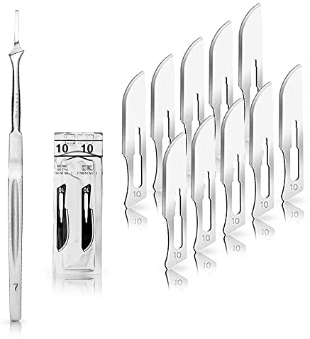 May Skalpell-Set 16 cm Griff 10 Klingen Figur 10 | Spezial-Set mit 16 cm langem Edelstahl-Griff (Nr. 3). Inklusive 10 sterilen Karbonstahlklingen für maximale Reichweite.