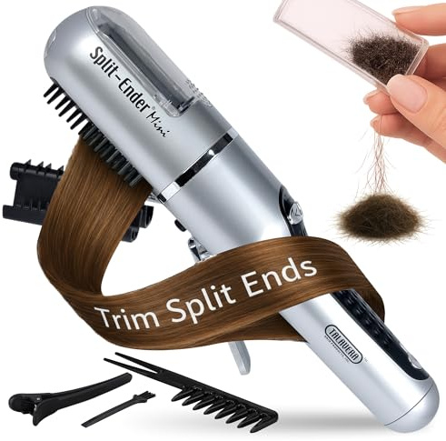 Split-Ender Mini – Original Cordless Split End Hair Trimmer for Dry, Damaged, Brittle, Frizzy, Curly or Straight Hair – 3 AAA Battery Operated Hair Clipper for Home Use – Silver