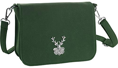 dressforfun Dirndl Tasche, Herztasche, Handtasche Damen mittelgroß, Trachten Mode, Trachtentasche in Wildlederoptik, Damen Tasche, Umhängetasche, Oktoberfest Accessoires, Damen-Schultertaschen - grün