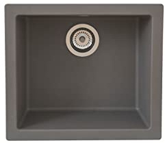Respekta Ohio Lavello in Mineralite grigio cemento/Lavello da incasso a 1 vasca da 50 x 44 cm/Lavello adatto a basi da 50 cm di larghezza