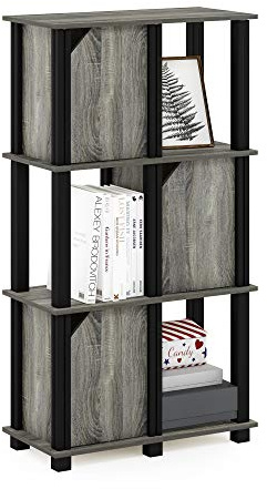 Furinno Brahms 4-Tier Storage Shelf with 3 Doors, French Oak Grey/Black