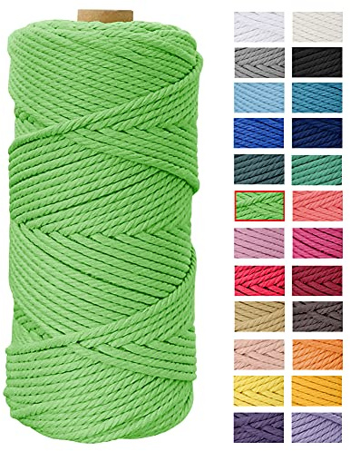 Uiopa Corda Macrame 4mm x 100m Filo Macrame Corda Cotone Spago Grosso, Macramè Filo Naturale, Colorato Cordino per Borse Uncinetto, Fai Da Te, Arazzo da Parete, Appendi Piante