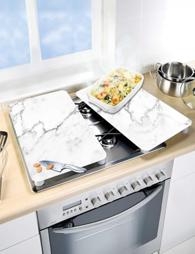 Wenko Set of 2 Gas Electric Induction Hob Stove Covers Chopping Cutting Board Worktop Protectors for Space Saving Marble