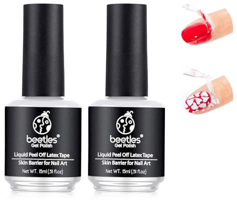 Beetles Latex Liquid Nail Simple Peel Off Cuticle Guard 2 x 15ml | Liquid Latex Barrier Protector for Nail Art White Maniküre für Nagellack DIY-Nagelkunst Schutz der Haut an den Fingerspitzen