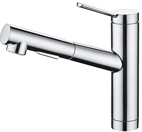 CREA Wasserhahn Küche, Küchenarmatur mit Ausziehbarer Brause, Spültischarmatur Küche mit 2 Strahlarten, 120° Drehbar Mischbatterie Küche, Armatur Küche Chrom