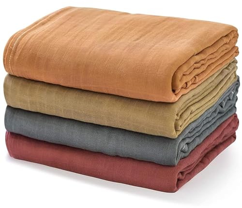 Momcozy Muslin Swaddle Blankets, 4-Pack Breathable and Skin-Friendly Receiving Blankets, Swaddle Blanket Shower Gifts & Baby Registry Essentials, Large 47x47, Warm Amber