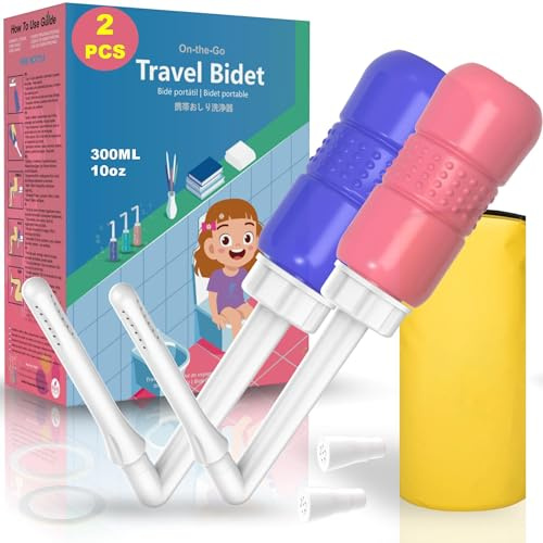 Lot de 2 flacons périnéaux pour soins post-partum – Bidet portable de 300 ml pour voyage avec bouchon d'étanchéité et bec coudé pour soulager la douleur post-partum Essentiels post-partum avec sac de