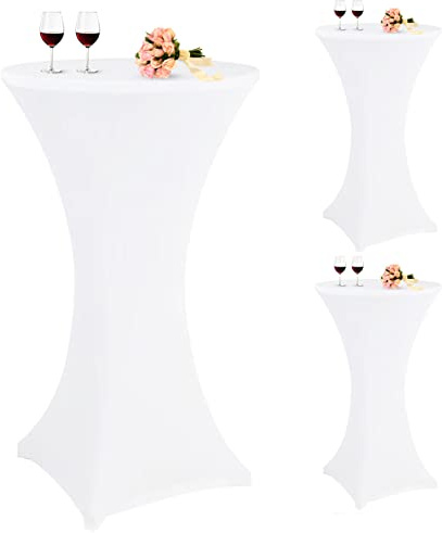 Pesonlook 3er-Set Stretch Stehtisch Husse für Bistrotisch Ø 60-65 cm Weiß | Elegante,Verstärkung im Fußbereich,40°C Maschinenwäsche ，Stretch-Husse Weiß Hussen für Stehtische und Bistrotische（60×110cm）