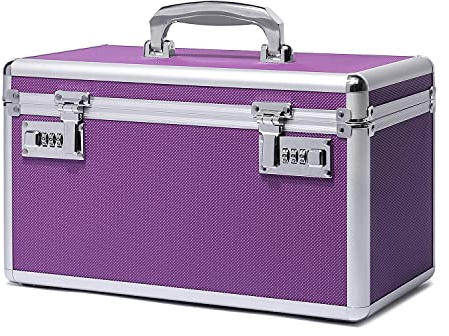 HEWEI WORKS Medikamentenkoffer abschließbar mit Zahlenschloss, robuster Alurahmen Medizinbox, Erste Hilfe Koffer mit tragbarer Pillendose für Zuhause, Büro & Reisen (Purple, groß)