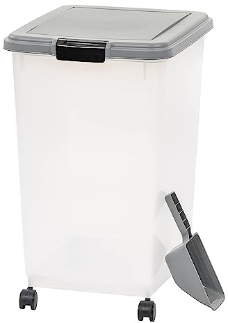 Amazon Basics Airtight Pet Food Storage Container with Scoop, BPA Free, Removable Wheels, 69 QT, Gray