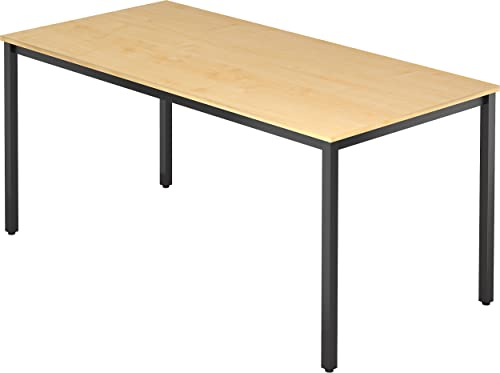 bümö Multifunktionstisch Ahorn, Tisch 160 x 80 cm, Tischfuß vierkant in schwarz - einfacher Tisch, Besprechungstisch System D-Serie, Konferenztisch, Meetingtisch, Mehrzwecktisch, Pausentisch
