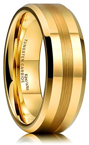 King Will 8mm Gold Tungsten Carbide Ring for Men Wedding Band Matte Brushed Polish Finish 10