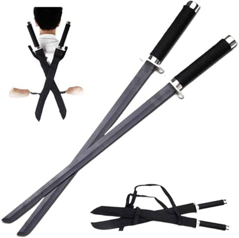 Un set di 2 spade Katana Ninja non affilate in vero metallo acciaio 2 spade in un samurai con fodero per il trasporto sulla schiena HK-1456