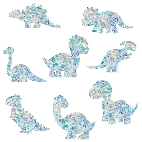GORGECRAFT 16Stk 8 Stile Dinosaurier-Fensteraufkleber Statische Regenbogen-Fensteraufkleber Nicht Klebend Kollisionsglas-Aufkleber Wasserfest Aufkleber Für Schiebetüren Verhindern Vogelschläge