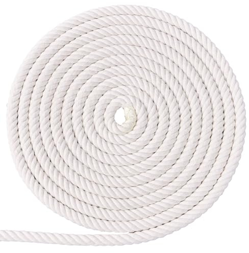 XINSHUNCAN Baumwollseil, 10 mm, 10 m, natürlich, weich, dick, 4 Stränge, gedrehtes Baumwollseil für Bastelarbeiten, Wandbehang, Pflanzenaufhänger, Makramee, Gartenarbeit, Knoten, dekorative Projekte