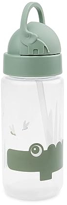 Done by Deer Trinkflasche mit Strohhalm Croco Grün - 350 ml - Inklusive Reservestrohhalm und -aufsatz - Ø6.5 x H 20 cm - 100% PP, Mundstück: 100% Silikon beide in Lebensmittelqualität