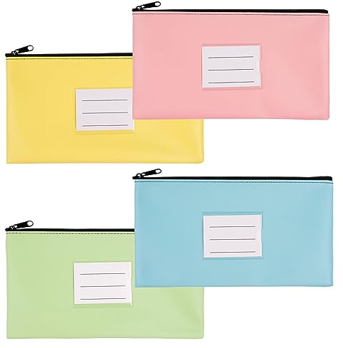 4 Stück Banktasche,Leder Geldtaschen mit Reißverschluss,15.5 x 28.5cm | Bankmappe, Geld Tasche für A5 Dokumente,Schule, Haushalt, Business