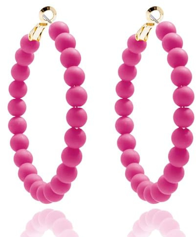 GAUEIOUR Hot Pink Earrings,Summer Pink Acrylic Beads Round Bohemian Fashion Handmade Women's Earnail Jewelry,Beaded Hoop Personalized Earring