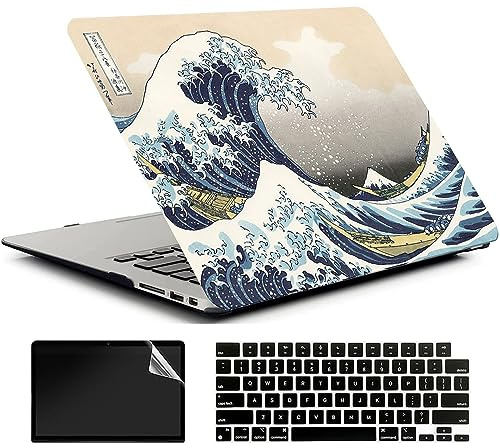 AMCJJ Kompatibel mit MacBook Air 13 Zoll Hülle 2017-2010 A1466/A1369,Schutzhülle Cover & EU Tastaturschutz & Displayschutz,Kanagawa Japan Wave