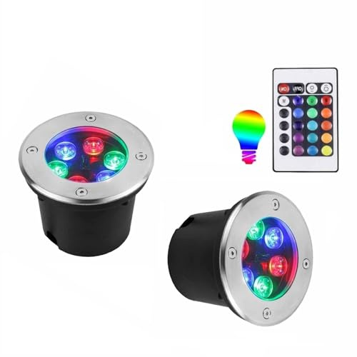 2pcs Spot Encastrable Exterieur, Lumière LED Submersible, Projecteur De Sol À LED Avec Télécommande IP68 Étanche Lampe De Jardin Enterrée LED À Changement De Couleur Projecteur Encastré ( Color : RGB+