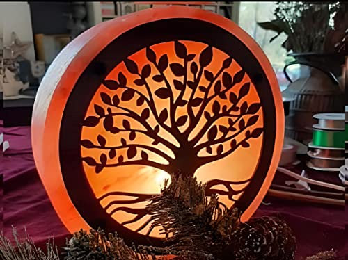 Lampada di sale dell'Himalaya 3D Albero della vita Taglia L con con regulador de intensidad , Luce d'ambiente , purificatore dell'aria, riduce le allergie e l'insonnia, per il relax e il benessere