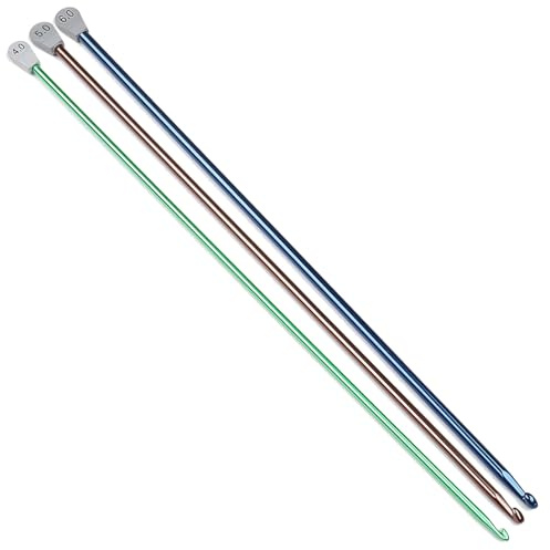Aeelike 3 Stück Extra lange Tunesische Häkelnadel 35 cm, Lange Aluminium Tunesische Häkelnadeln für Anfänger, 4,0 mm 5,0 mm 6,0 mmBunte Afghan Häkelnadeln Tunesisch Set für Häkeln Schals Teppich | Tunesische Häkelnadeln aus Aluminium, glatt, leicht, 35 cm lang, Häkelnadel für Anfänger, Hüte, Socken, Schals, DIY Handwerk