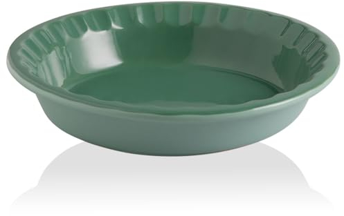 Sweejar Ceramic 10.4 Inches Pie Pan for Baking, Deep and Fluted Porcelain Round Pie Dish, Non-Stick Pie Plate for Pumpkin Pie, Apple Pie, Pie Pots with Morden Farmhouse Design (Green)